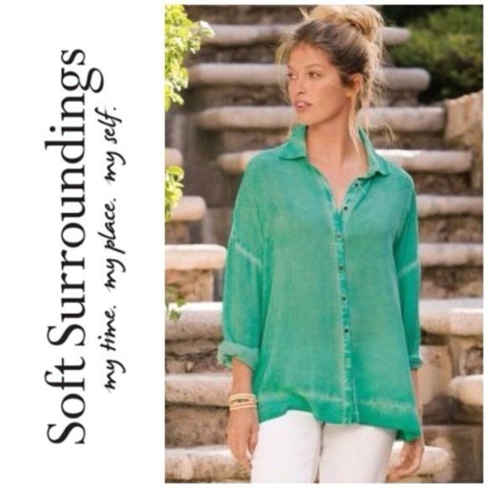 ✨Soft Surroundings Celine Button Down Shirt Blue Blouse✨